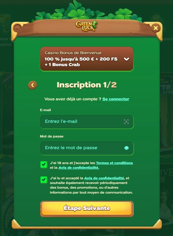 Fonctionnalité d’inscription rapide sur Greenluck