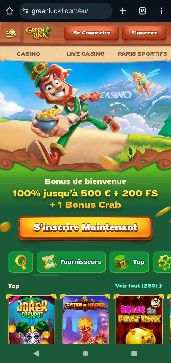 Version mobile du casino Greenluck